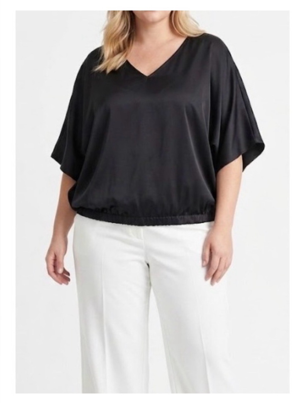 Chico's Black V-Neck Dolman Blouson Top
